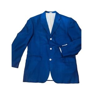 Y2k VINTAGE Bacharach Blazer Sport Coat 3 Button Size 41R Silk Blue GrandpaCore